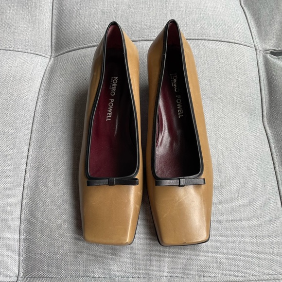 Yoriko Powell Made in Italy Vintage Leather Low Heel square toe Pumps - Picture 2 of 9